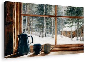 Vianočný obraz výhľad z útulnej lesnej chatky