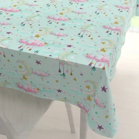 Biante Detský bavlnený obdĺžnikový obrus Sandra SA-522 Mesačná obloha na mintovom 140x220 cm