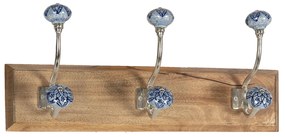 Drevený vešiak s modrými keramickými knopkami  - 44*10*17 cm