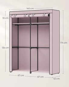 Textilní šatní skříň Malas 140 cm světle růžová