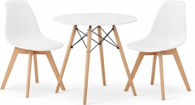 Okrúhly jedálenský set: Todi 60 cm biely + 2 ks Kito biela / prírodné nohy
