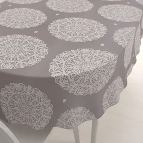 Biante Bavlnený oválny obrus Sandra SA-547 Krémové mandaly na béžovosivom 140x180 cm