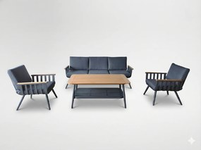 Garden Line Hliníkový nábytkový set (3-miestna pohovka + 2 kreslá + konferenčný stolík) sivá + sivé vankúše *9415