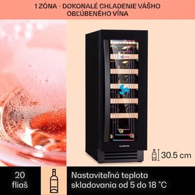 Klarstein Vinovilla 20, vstavaná vinotéka, 50 l, 20 fliaš, sklenené dvere, nehrdzavejúca oceľ