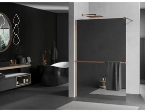 Mexen Kioto+, sprchová zástena Walk-In s poličkou a vešiakom 110 x 200 cm, 8mm sklo vzor zrkadlo, medený matný profil, 800-110-121-65-50