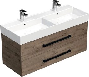 Kúpeľňová skrinka s čiernou úchytkou a umývadlom SAT Cube Way 120x53x46 cm dub Wellington mat CUBE46C1202DWSAT