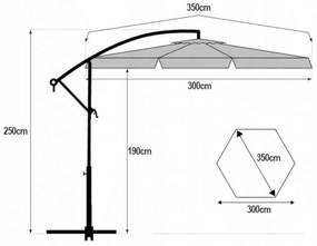 Záhradný slnečník 3,5 m so solárnym LED osvetlením – grafitový, UV50+