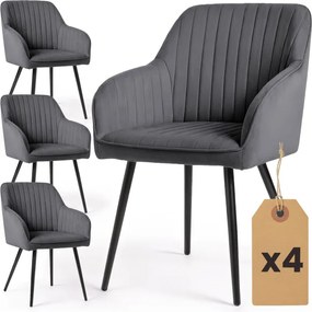 Sada štyroch jedálenských stoličiek FLORENCE zamatové, grafitové / čierne nohy (4 ks)