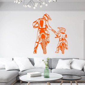 Veselá Stena Samolepka na stenu na stenu Motokros otec a syn Farba: oranžová, Veľkosť: 100 x 87 cm
