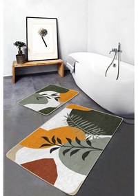 Zelené zamatové kúpeľňové predložky v súprave 2 ks 60x100 cm Illustrated Autumn – Mila Home