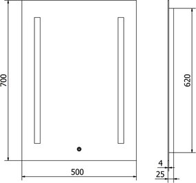Mexen Remi, LED kúpeľňové zrkadlo s podsvietením 50 x 70 cm, 6000K, ochrana proti zahmlievaniu, 9804-050-070-611-00