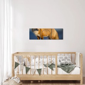 Obraz - Liška na snehu (s hodinami) (90x30 cm)