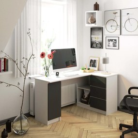Rohový PC stolík Bevin (biela + sivá) (P). Akcia -20%. Vlastná spoľahlivá doprava až k Vám domov. 1128568
