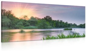 Obraz východ slnka pri rieke - 100x50