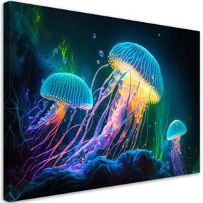 Obraz na plátně, Neonová medúza pod vodou - 100x70 cm