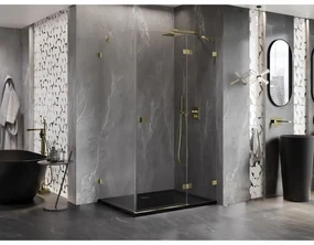 Mexen Lunar, pravostranný výklopný sprchový kút 85 x 70 cm, 8mm číre sklo, zlatý profil, 834-085-070-50-00-P