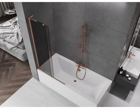 Mexen Velar L, 2-krídlová posuvná vaňová zástena 95 x 150 cm, 8mm šedé sklo, medená matná, 896-095-003-41-65