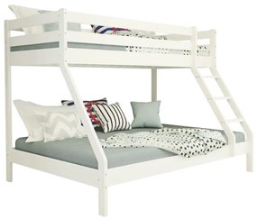 Detská poschodová posteľ z masívu s rozšíreným spodným lôžkom DENIS - 200x90/140 cm - biela