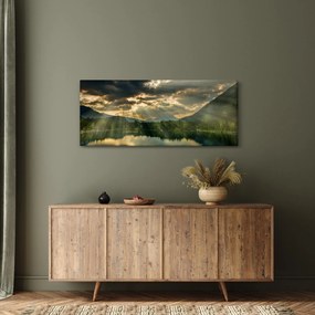 Obraz jazera s presvitajúcim slnkom (120x50 cm)