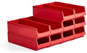 Plastové boxy AJ 9000, séria-70, 600x230x150 mm, 10 ks, červená