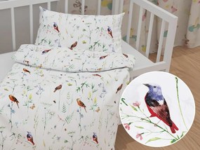 Biante Detské bavlnené posteľné obliečky do postieľky Sandra SA-392 Lúčne kvietky s vtáčikmi Do postieľky 90x120 a 40x60 cm