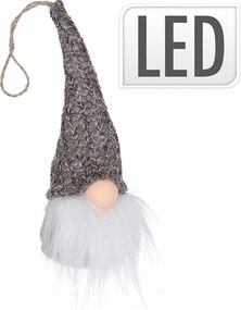 Závesný vianočný škriatok s LED – tmavosivý 19 cm
