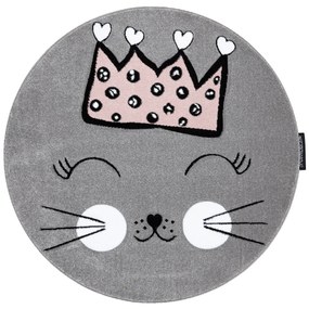 Dywany Łuszczów Detský kusový koberec Petit Cat crown grey kruh - 140x140 (priemer) kruh cm