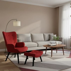 Kreslo ušiak CORDU + taburet — masív, látka, čierna / červená