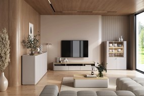 TV stolík Elivo 200 cm s dvoma zásuvkami - kašmír / olejovaný dub