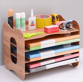 DIY kancelársky zásobník na dokumenty, organizér na dokumenty 4 priehradky tmavé drevo 2341