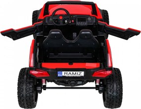 Ramiz Clash batériový kočík pre 2 deti Červený + diaľkové ovládanie + pohon 4x4 + nastavenie sedadla + rádio MP3 + LED