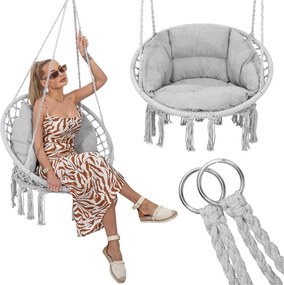 Springos Bocianie hniezdo so strapcami – závesné kreslo s vankúšom sivé SPR0045