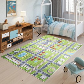 Detský koberec s motívom zeleného mestečka CHE9033-EMMA