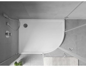 Mexen Flow, asymetrická štvrťkruhová sprchová vanička slim, ľavá 100 x 90 cm, biela lesklá, 46Q109010L