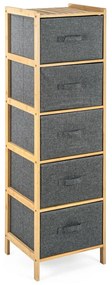 G21 Bambusový regál s košíkmi, 5 políc, sivá, 5 poschodí