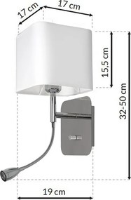 Nástenné svietidlo Napoli, 1x biele textilné tienidlo + 1xLED 1w, ch
