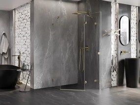 Mexen Lunar, päťuholníkový sprchový kút naklápací vpravo 80 x 80 cm, 8mm číre sklo, zlatý profil, 831-080P-080L-50-00-P