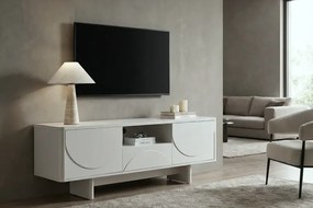 Luxusný TV stolík LUNA 150cm Biely matný & Keramika Mramor