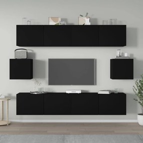 6-dielna súprava TV skriniek čierna spracované drevo 3114359