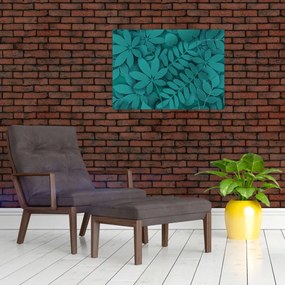 Sklenený obraz - Tyrkysové listy (70x50 cm)