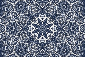 Samolepiaca tapeta biela Mandala na modrom pozadí - 375x250
