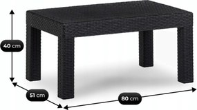 Záhradný nábytok NILO – Čierny/Sivý (2x kreslo, pohovka, stolík), technoratan, moderný štýl