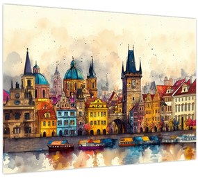 Sklenený obraz - Jeseň v maľovanom meste (70x50 cm)