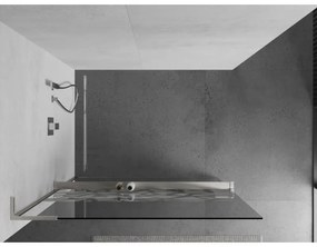 Mexen Kioto+ L, sprchová zástena Walk-In s poličkou a vešiakom 70 x 200 cm, 8mm číre sklo biely vzor, brúsená oceľ profil, 800-070-123-97-85