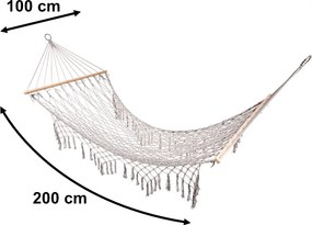 Záhradná hojdacia sieť KIK boho s dreveným rámom, 200 cm, sivá