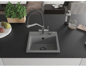 Mexen Milo, granitový drez 435x410x171 mm, 1-komorový a drezová batéria Duo, šedá, 6505-71-671701-07-B
