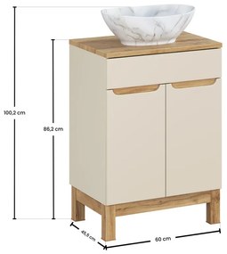 Koupelnová skříňka Bali Casad Pati s deskou a umyvadlem 60 cm kašmírová/dub wotan