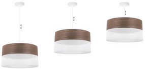 Závesné svietidlo Wood, 1x hnedá orechová dýha/biele PVC tienidlo, (fi 40cm)