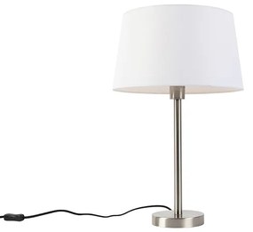 Moderná stolová lampa oceľová s bielym tienidlom 32 cm - Simplo