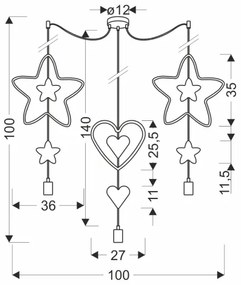 Detský luster na lanku TRIO 3xE27/20W/230V modrá/ružová/žltá